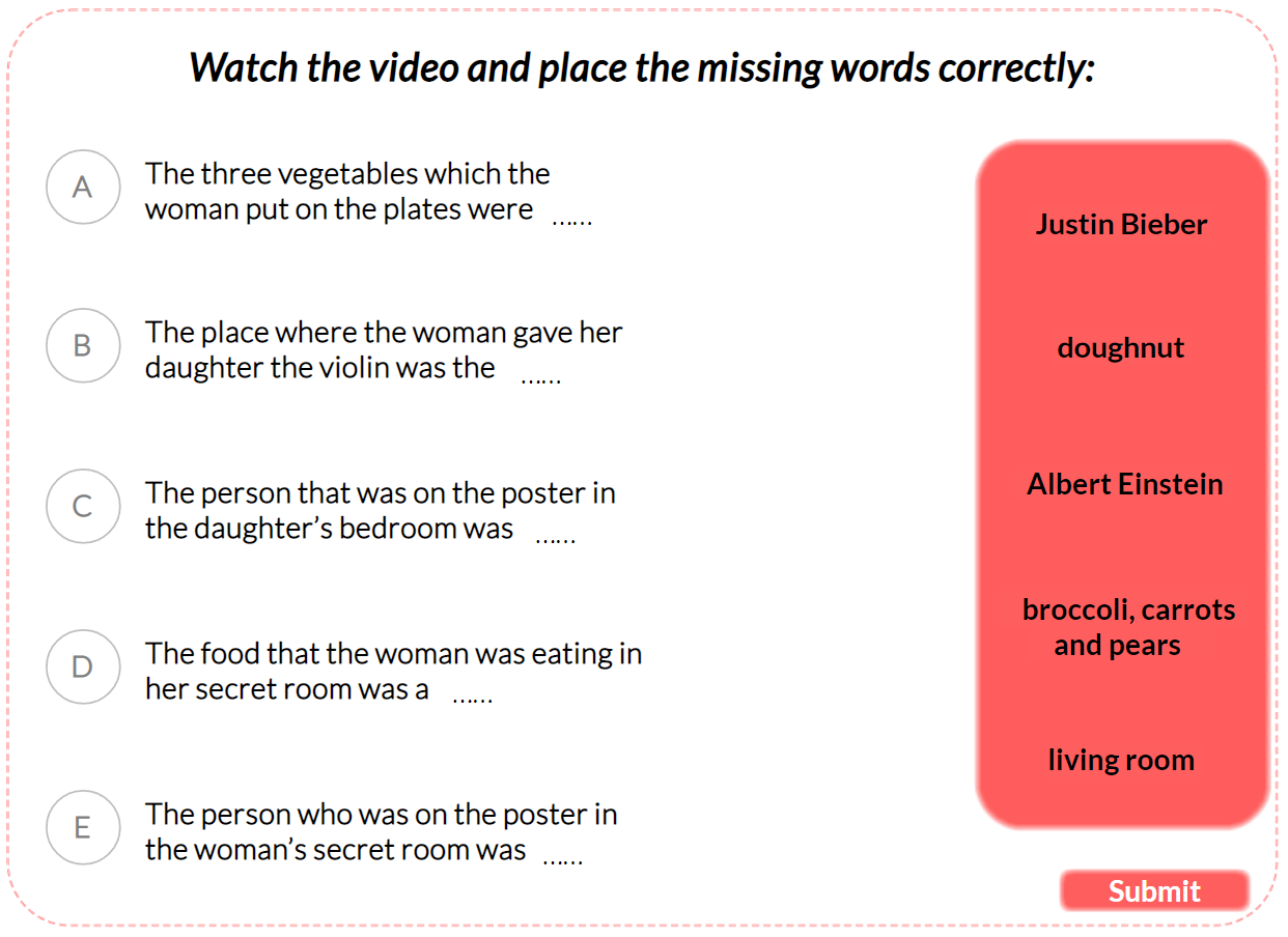 Video Review, Drag and drop the missing part of the sentences - Interactive